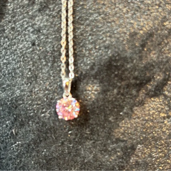 1ct Pink.925 Moissanite Necklace Solitaire (20 inch Sterling Silver Chain - Picture 5 of 7